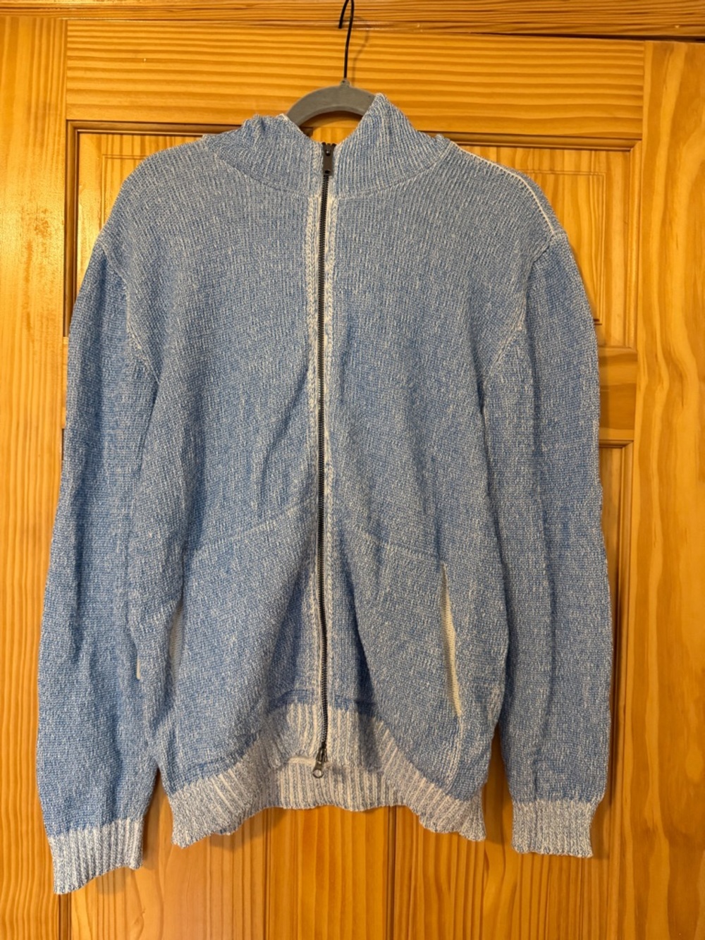 Men's Heather Light Blue Full-Zip Knit Sweater